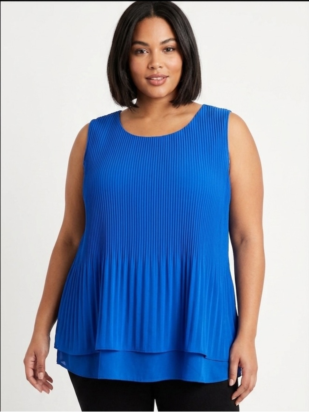 Pleione Royal Blue Pleated Sleeveless Tank Top L Lined NWOT